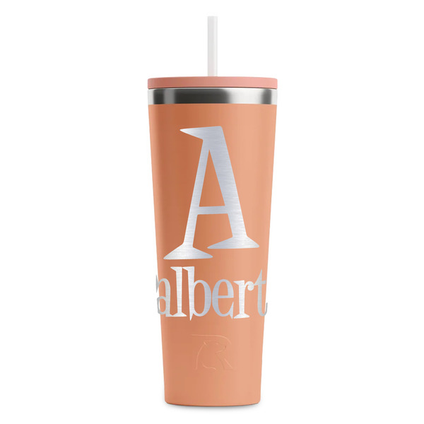 Custom Name & Initial RTIC Everyday Tumbler with Straw - 28oz - Peach - Single-Sided (Personalized)