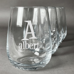Name & Initial Stemless Wine Glasses (Set of 4) (Personalized)