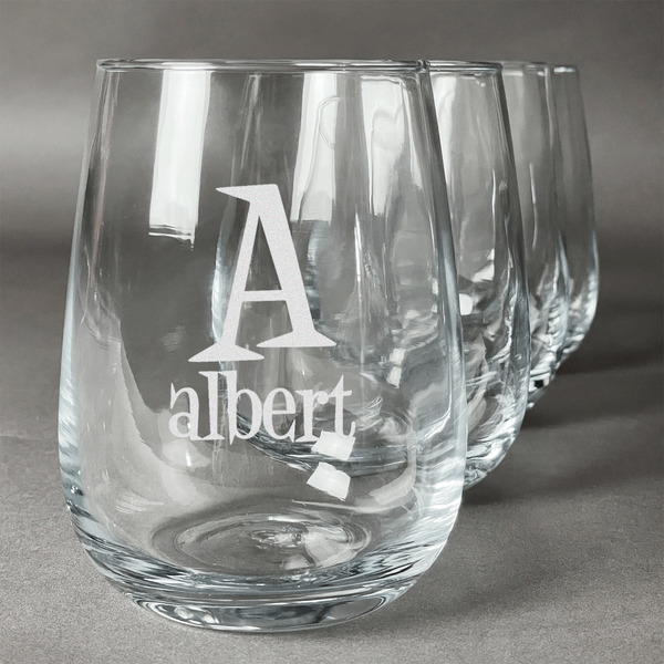 Custom Name & Initial Stemless Wine Glasses - Laser Engraved- Set of 4 (Personalized)