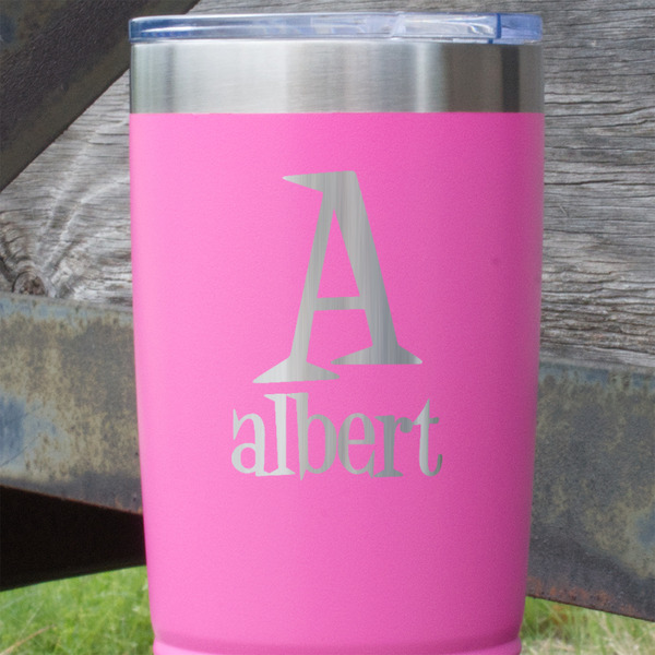Name & Initial Pink Polar Camel Tumbler - 20oz - Close Up