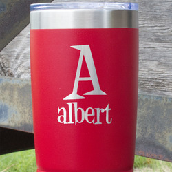 Name & Initial 20 oz Stainless Steel Tumbler - Red - Double-Sided (Personalized)
