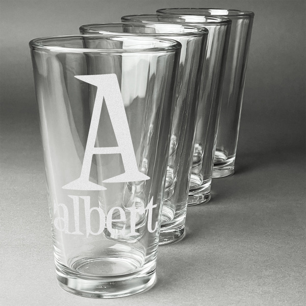 Custom Name & Initial Pint Glasses - Laser Engraved - Set of 4 (Personalized)