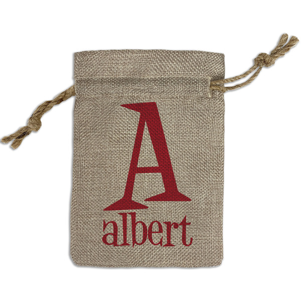 Name & Initial Small Burlap Gift Bag - Front