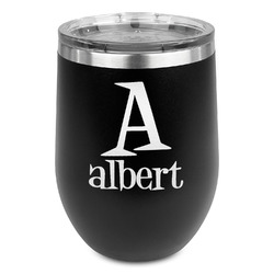 Name & Initial Stemless Stainless Steel Wine Tumbler - Black - Double-Sided (Personalized)
