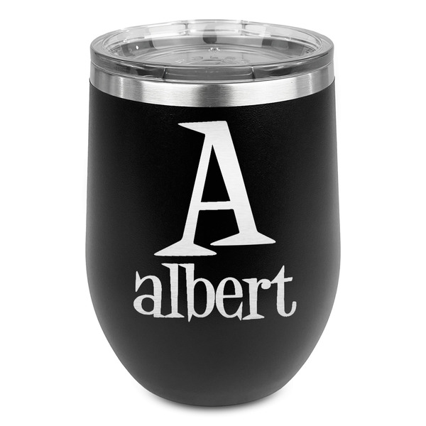 Custom Name & Initial Stemless Stainless Steel Wine Tumbler - Black - Single-Sided (Personalized)