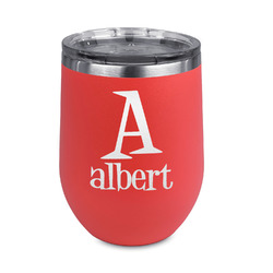 Name & Initial Stemless Stainless Steel Wine Tumbler - Coral - Double-Sided (Personalized)