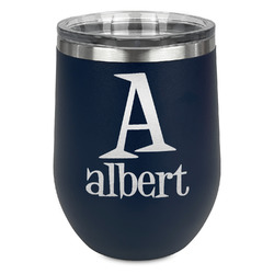 Name & Initial Stemless Stainless Steel Wine Tumbler - Navy - Double-Sided (Personalized)