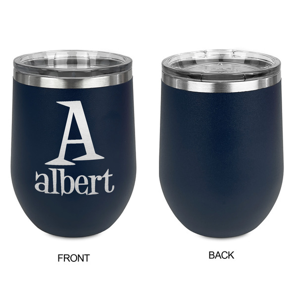Name & Initial Stainless Wine Tumblers - Navy - Single Sided - Approval