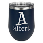 Name & Initial Stemless Stainless Steel Wine Tumbler - Navy - Single-Sided (Personalized)
