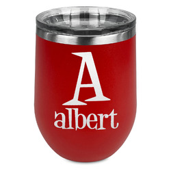 Name & Initial Stemless Stainless Steel Wine Tumbler - Red - Double-Sided (Personalized)