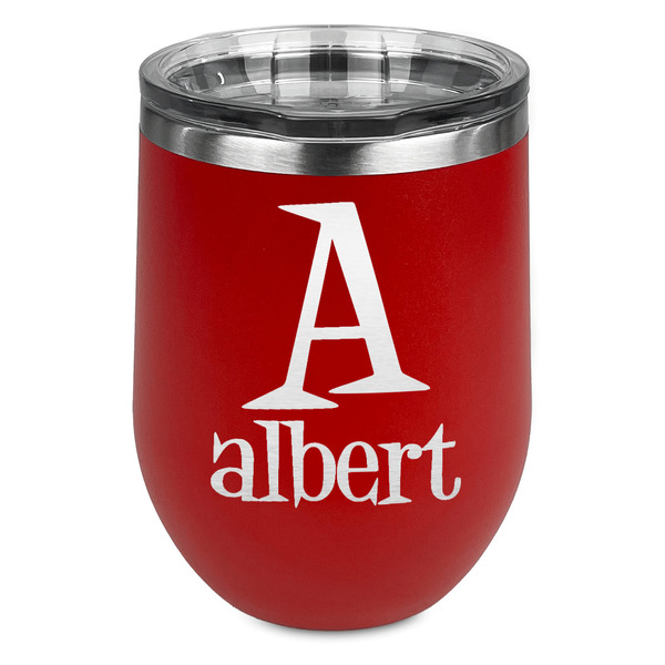 Custom Name & Initial Stemless Stainless Steel Wine Tumbler - Red - Single-Sided (Personalized)