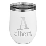 Name & Initial Stemless Stainless Steel Wine Tumbler - White - Single-Sided (Personalized)