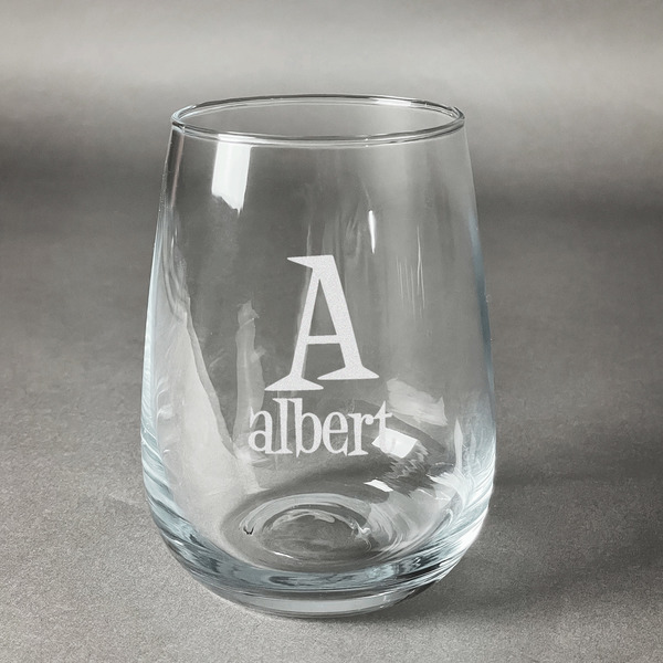 Custom Name & Initial Stemless Wine Glass - Laser Engraved (Personalized)