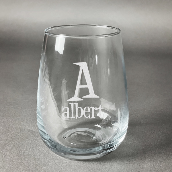 Custom Name & Initial Stemless Wine Glass - Laser Engraved (Personalized)