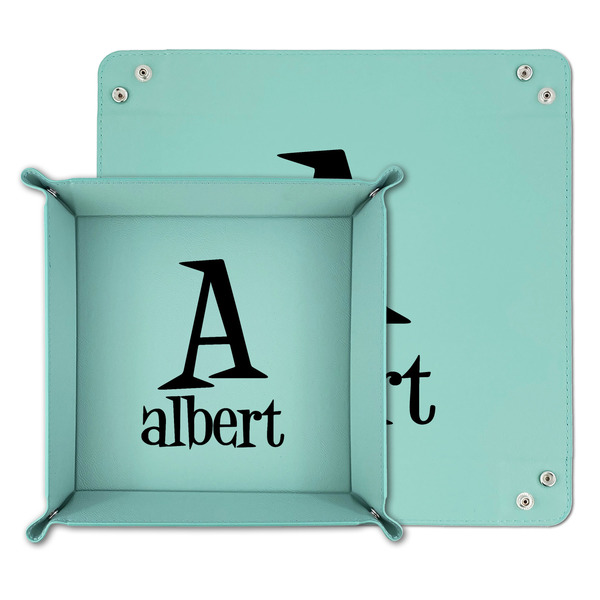 Name & Initial Teal Faux Leather Valet Trays - PARENT MAIN