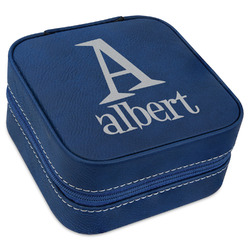 Name & Initial Travel Jewelry Box - Navy Blue Leather (Personalized)