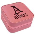 Name & Initial Travel Jewelry Boxes - Pink Leather (Personalized)