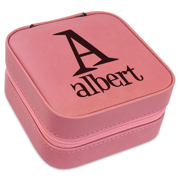 Custom Name & Initial Travel Jewelry Boxes - Pink Leather (Personalized)