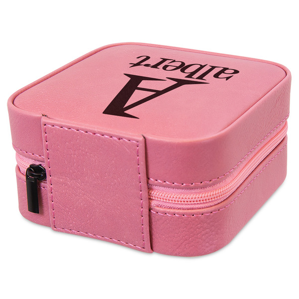 Name & Initial Travel Jewelry Boxes - Leather - Pink - View from Rear