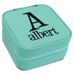 Name & Initial Travel Jewelry Box - Teal Leather (Personalized)