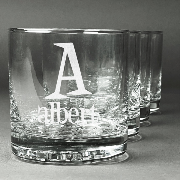 Custom Name & Initial Whiskey Glasses - Engraved - Set of 4 (Personalized)