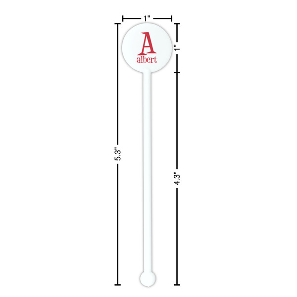 Name & Initial White Plastic 5.5" Stir Stick - Round - Dimensions