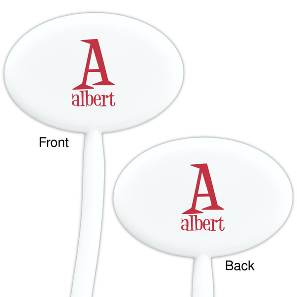 Name & Initial White Plastic 7" Stir Stick - Double Sided - Oval - Front & Back