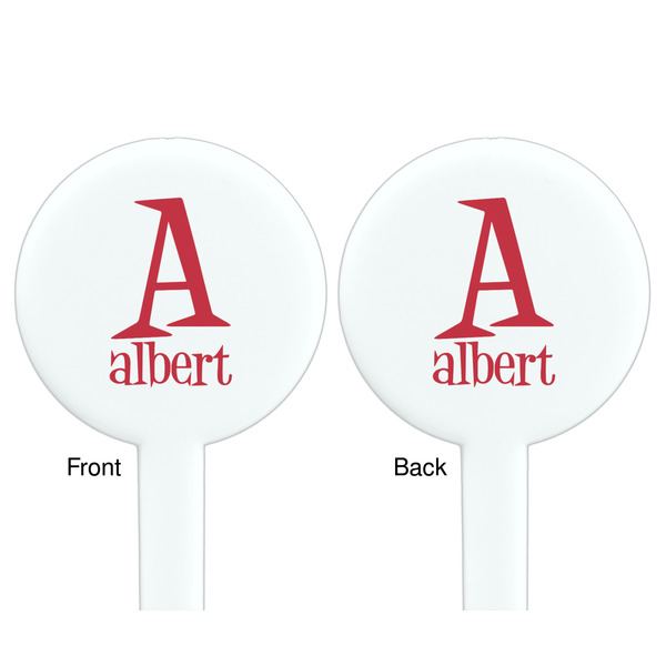 Name & Initial White Plastic 7" Stir Stick - Double Sided - Round - Front & Back