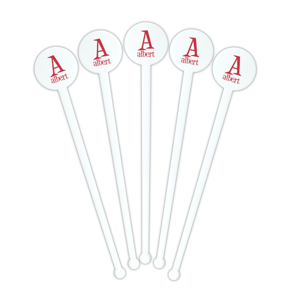 Name & Initial White Plastic 7" Stir Stick - Round - Fan View