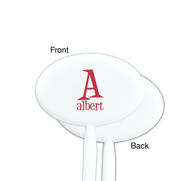 Name & Initial White Plastic 7" Stir Stick - Single Sided - Oval - Front & Back