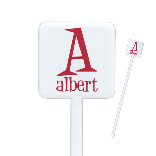 Custom Name & Initial Square Plastic Stir Sticks - Double-Sided (Personalized)