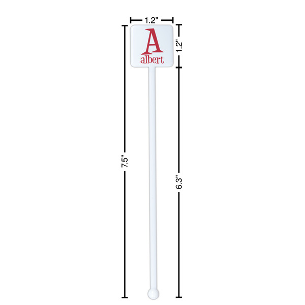 Name & Initial White Plastic Stir Stick - Square - Dimensions