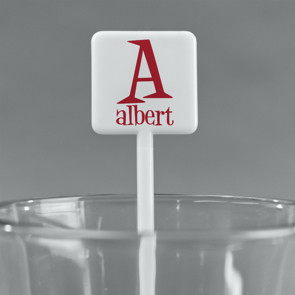 Name & Initial White Plastic Stir Stick - Square - Main