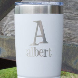 Name & Initial 20 oz Stainless Steel Tumbler - White - Single-Sided (Personalized)