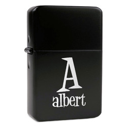Name & Initial Windproof Lighter - Black - Double-Sided & Lid Engraved (Personalized)