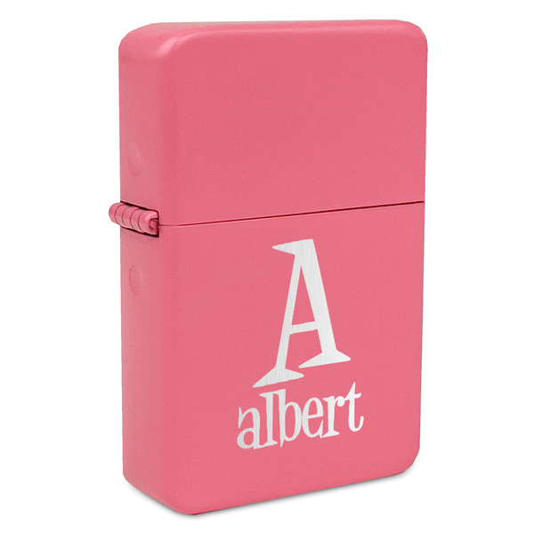 Custom Name & Initial Windproof Lighter - Pink - Double-Sided & Lid Engraved (Personalized)