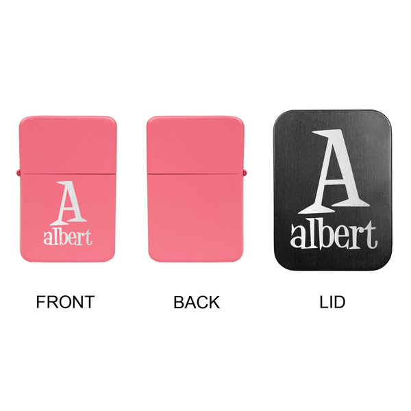 Name & Initial Windproof Lighters - Pink, Single Sided, w Lid - APPROVAL