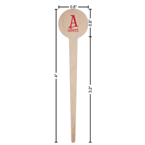 Name & Initial Wooden 4" Food Pick - Round - Dimensions