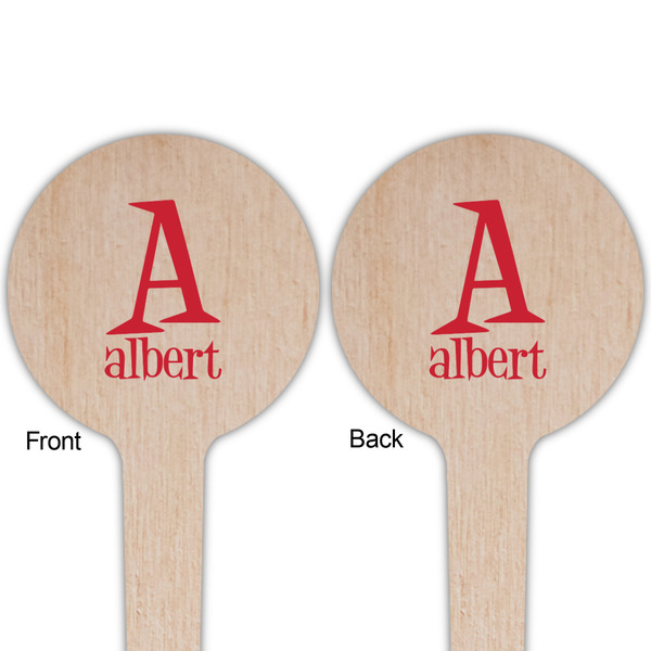 Name & Initial Wooden 4" Food Pick - Round - Double Sided - Front & Back