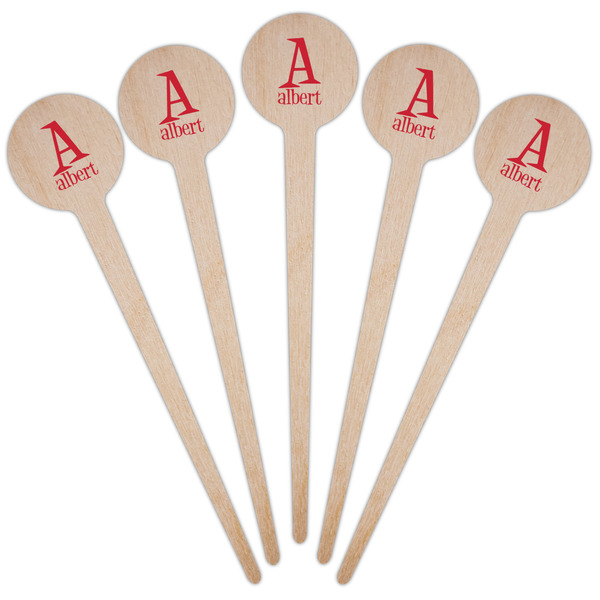 Name & Initial Wooden 4" Food Pick - Round - Fan View