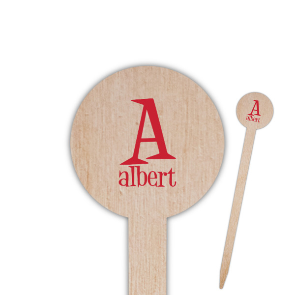 Custom Name & Initial 6" Round Wooden Food Picks - Single-Sided (Personalized)