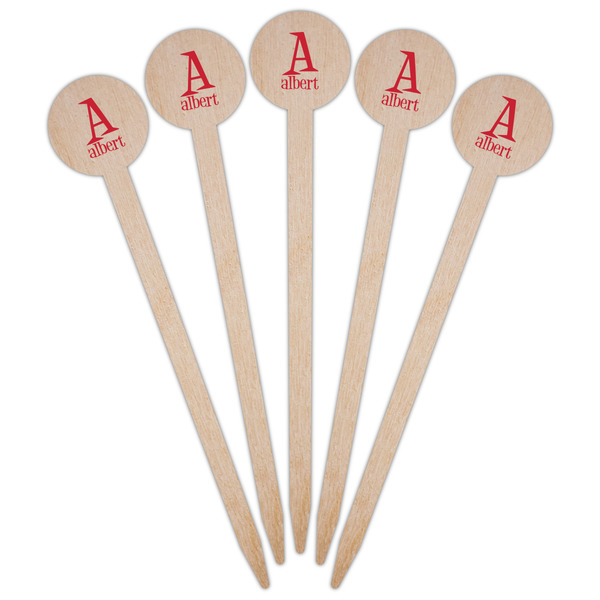 Name & Initial Wooden 6" Food Pick - Round - Fan View