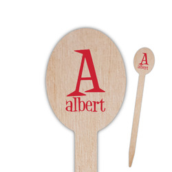 Name & Initial Oval Wooden Food Picks - Double-Sided (Personalized)