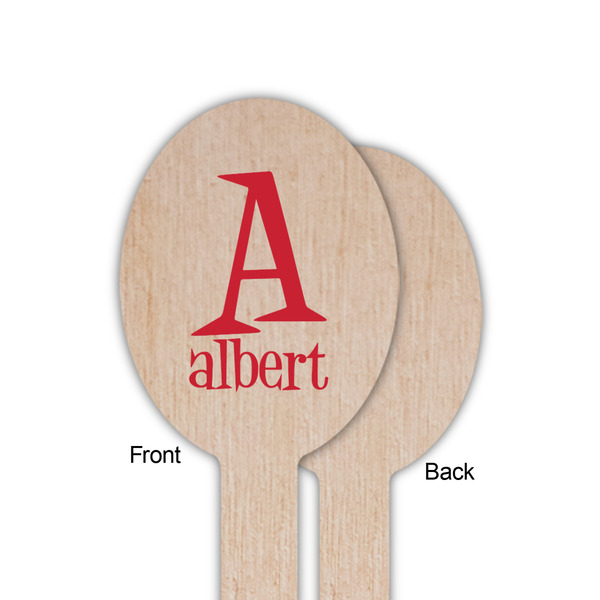 Name & Initial Wooden Food Pick - Oval - Single Sided - Front & Back