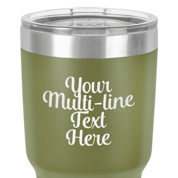 Multiline Text 30 oz Stainless Steel Ringneck Tumbler - Olive - Close Up
