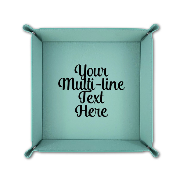 Multiline Text 6" x 6" Teal Leatherette Snap Up Tray - FOLDED UP