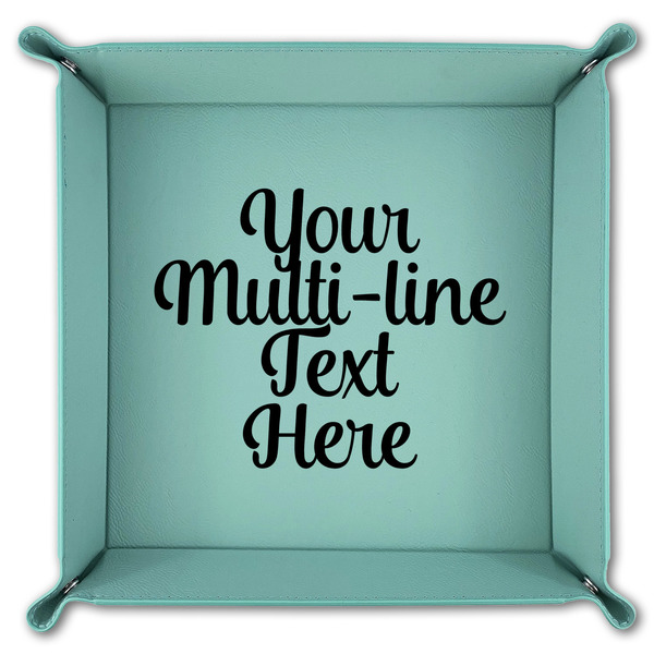 Multiline Text 9" x 9" Teal Leatherette Snap Up Tray - FOLDED