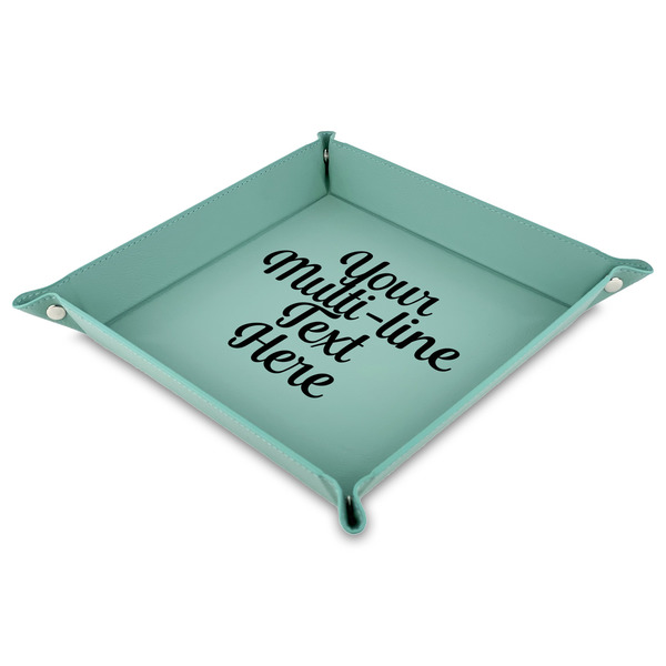 Custom Multiline Text Faux Leather Dice Tray - 9" x 9"  - Teal (Personalized)