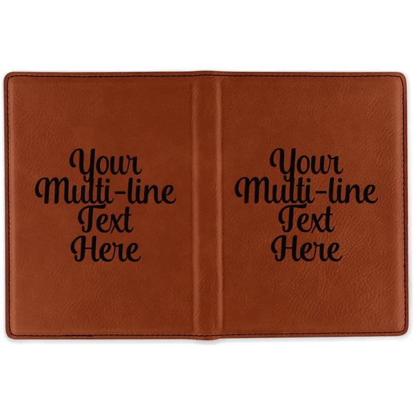 Multiline Text Cognac Leather Passport Holder Outside Double Sided - Apvl