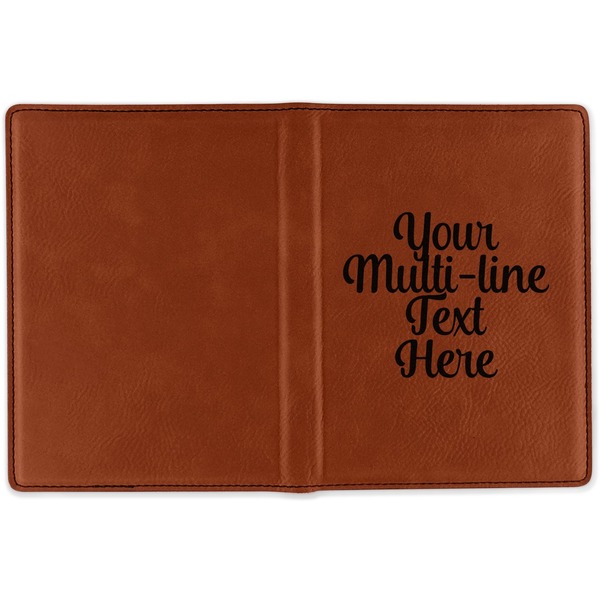 Multiline Text Cognac Leather Passport Holder Outside Single Sided - Apvl